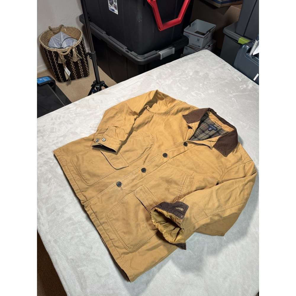 Vtg Lands End Barn Jacket Chore Coat XL (46-48) Camel Tan Patch Pockets - Picture 2 of 9